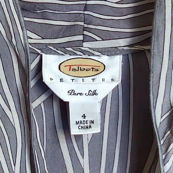 Talbot Petites Pure Silk Blouse Size 4  Gray White  Sheer - Picture 2 of 6